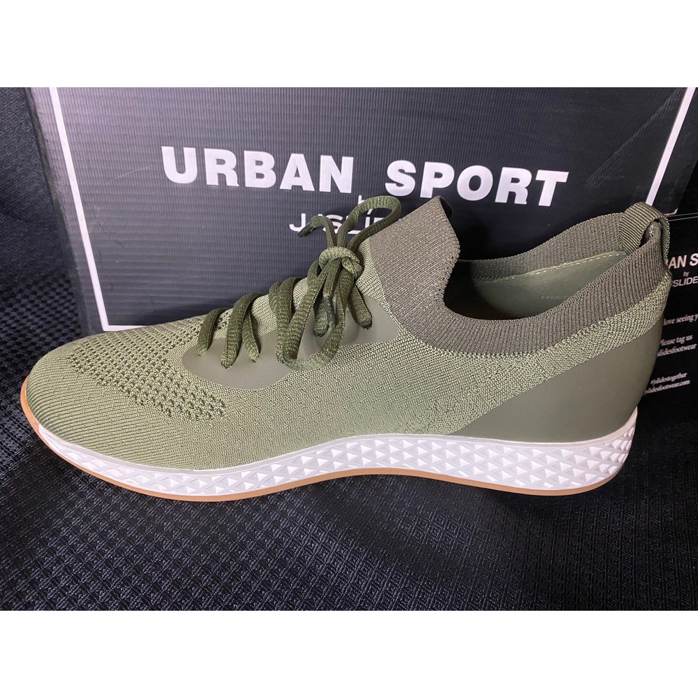 Urban Sport by J Slides Talia Green Knit Sneakers Women Size 12 Olive Athleisure